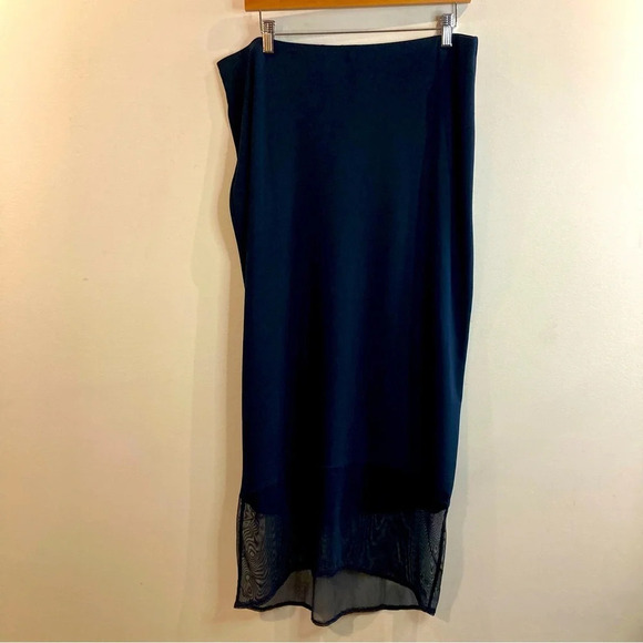 SYMPLI Sz 16 Stretchy Straight Elastic Waist High Low Mesh Hem Skirt in Blue - Picture 1 of 8